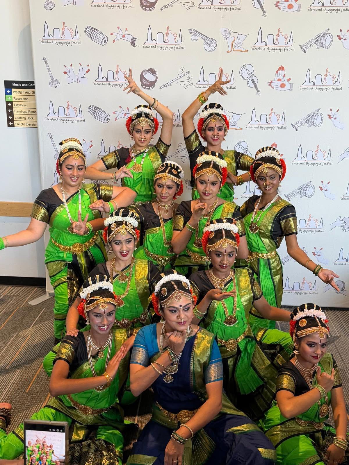 Madhuri Kishore School of Kuchipudi dancers together at the Cleveland Thyagaraja Festival
